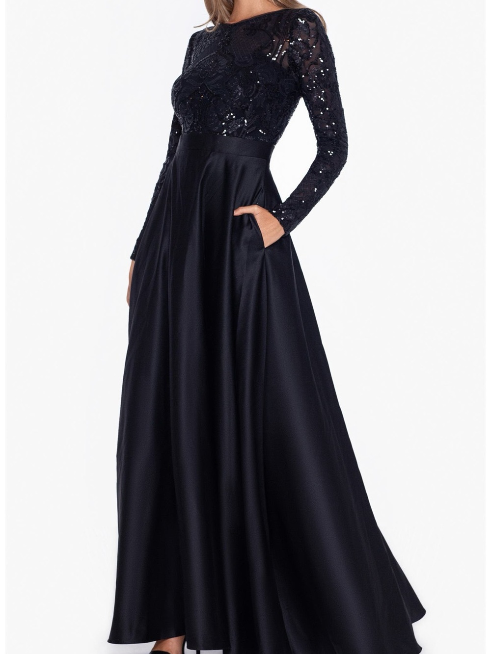 Nordstrom Black Sequin Lace Long-Sleeve Evening Dress